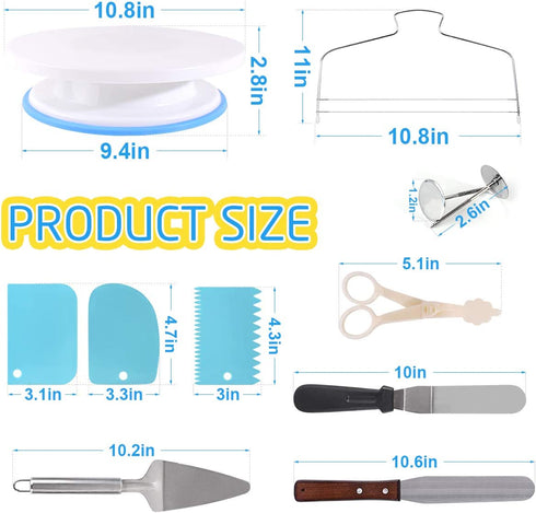 114 Pieces Cake Decorating Supplies Kit for Beginners, Cupcake Decorating Tools Baking Supplies Set for Kids and Adults, Cake Turntable Stands, Piping Tips & Bags, Icing Smoother & Spatulas