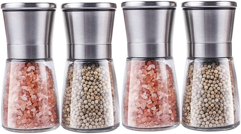 Premium Stainless Steel Salt and Pepper Grinder Set(4 pieces) - Pepper Mill and Salt Mill, Spice Grinder with Adjustable Coarseness, Ceramic Rotor