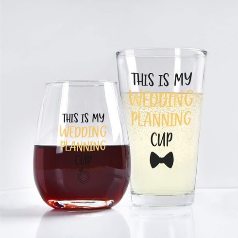 This is My Wedding Planning Glass Set for Wedding Unique Engagement Gifts For Him and Her Perfect Engagement Present, Wedding Gift, Bridal Shower Gift Set of 2 with Beautiful Gift Box
