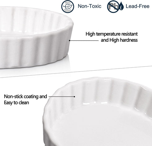 Dizada Quiche Pans Ramekins, 4 inch Mini Fluted Quiche Baking Dish Porcelain Tart Pan Baking Pans Perfect for Baking Small Tart Pies, Creme Brulee, Custard Dishes and Mini Cheesecake - Set of 6 (4 in)