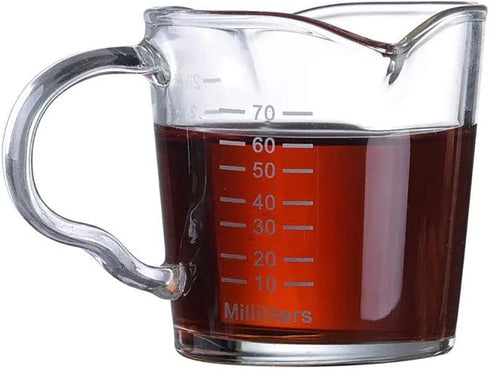 Espresso Shot Glass 3-Ounce Triple Pitcher Barista Double Spouts With Pouring Handle (2 Pack)