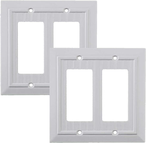 SleekLighting Pack of 2 Wall Plate Outlet Switch Covers | Classic White Beadboard Wall plates| Variety of Styles: Decorator / Duplex / Toggle / Blank / & Combo | Size: 2 Gang Rocker