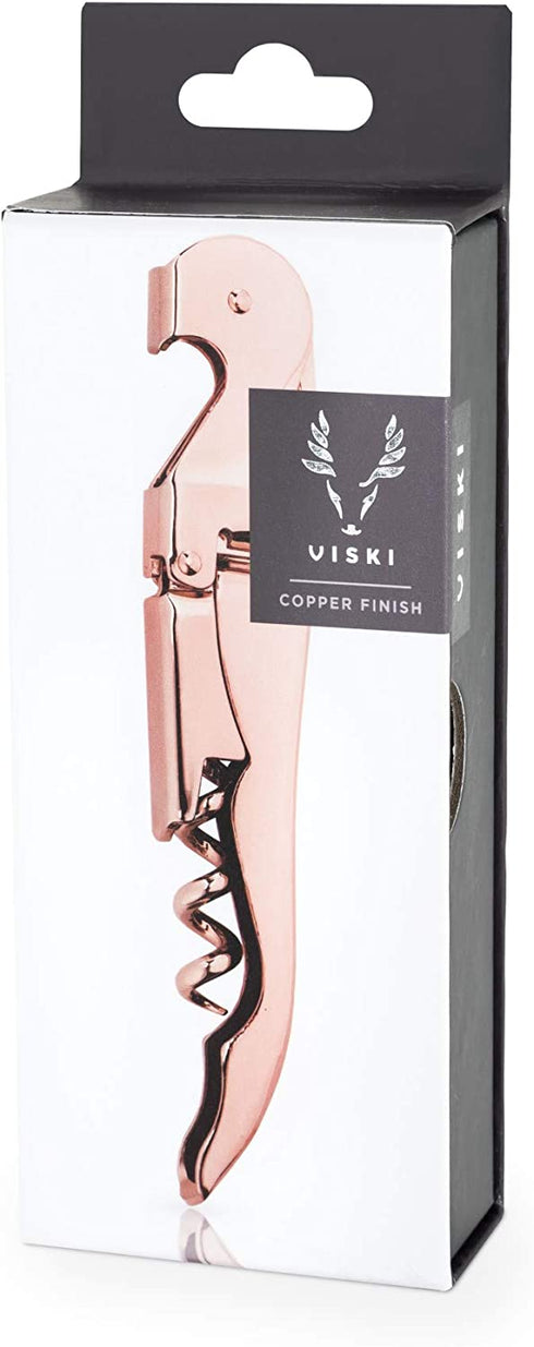 Viski Copper Double Hinged Corkscrew Wine Bottle Opener and Foil Cutter, Waiter™s Corkscrew Wine Key, 4.75"