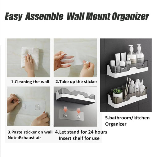 Shower Caddy Wall Mounted 2 Pack Bathroom Organizer Shelves Adhesive Hooks 2PCS (+2PCS Backup), Shower Organiser Corner Bathtub Storage Basket Rack Shelf Bath Holder No Drilling Kitchen Spice Rack