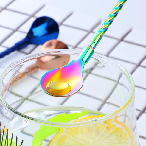 Color ME 10 pcs Metal Straw Spoons with 2 Cleaning Brushes, Reusable Drinking Spoon Straws for Iced coffee, Iced tea, Milkshake, Cocktail, Smoothies