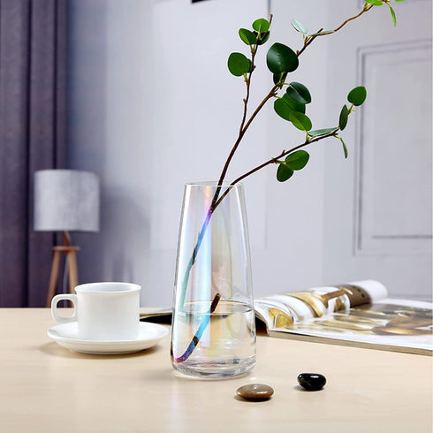 Lyellfe 2 Pack Modern Glass Vase for Flower, Clear Decorative Iridescent Vase, 8.6" Tall Irised Ins Handicraft Creative Table Vase for Centerpieces, Living Room, Home, Office, Gifts, Wedding