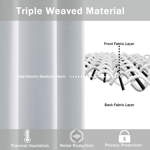 ROSETTE Greyish White Blackout Curtains with Tiebacks - Thermal Insulated, Light Blocking and Noise Reducing Grommet Drapes for Bedroom and Living Room, Set Off 2 Curtain Panels, 42 x 84 Inches Long