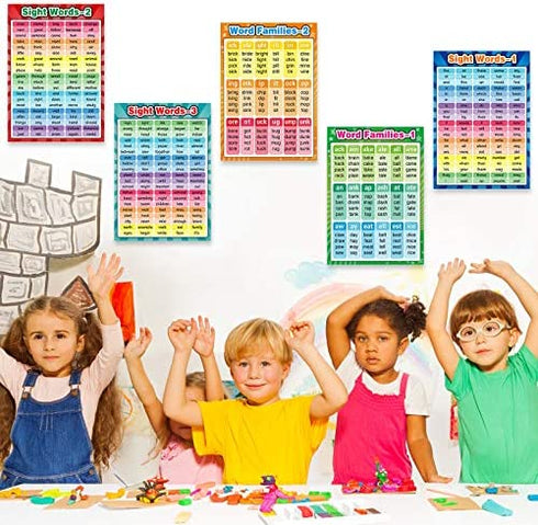 Educational Posters Sight Words and Word Families Posters Educational Charts, Classroom Posters and Decorations Learning Posters for Preschool, Kindergarten, Nursery, Homeschool, Playroom Decor