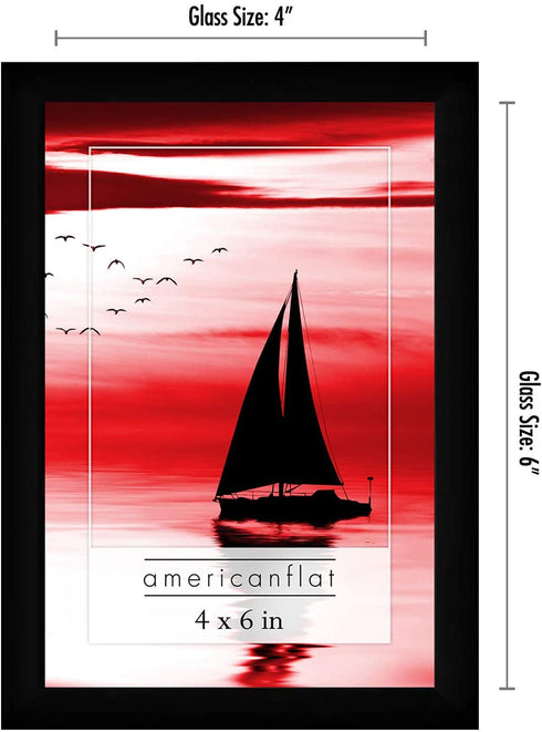 Americanflat 6 Piece 4x6 Black Picture Frame Set with Polished Glass - Horizontal and Vertical Formats for Wall and Tabletop