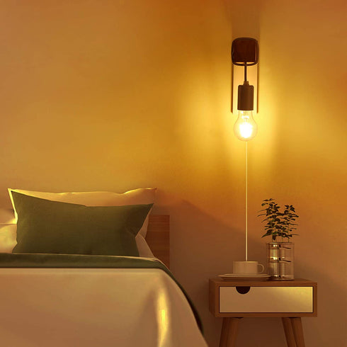 VANSINTEK LED Wall Sconce, E26 Wall Lamp for Bedroom Bedside Reading Sconces Industrial Wall Mounted Lighting Modern Wood White with On/Off Switch Decor Wall Lamp with Plug in Cord(Bulb Excluded)