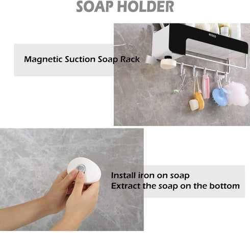 Adhesive Bathroom Shelf Storage Organizer Wall Mount No Drilling Shower Shelf Kitchen Storage Basket Rack Shelves Shower Caddy (Black)