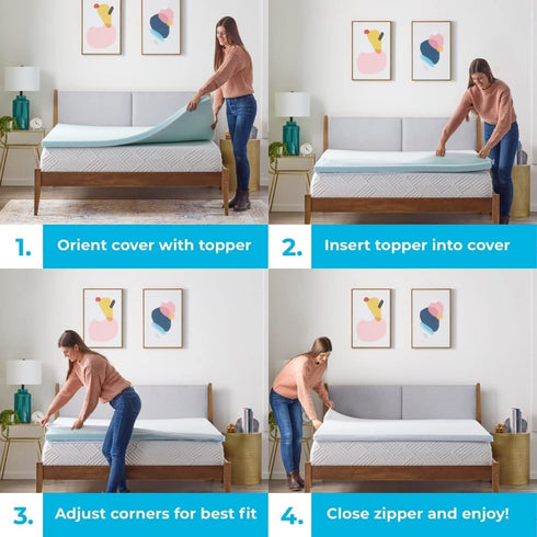 Linenspa 2 Inch Memory Foam Mattress Topper CoverKeeps Topper Clean and SafeMachine WashableNon SlipBreathable