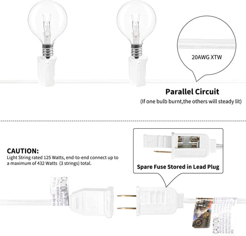 Outdoor String Light 25Feet G40 Globe Patio Lights with 27 Edison Glass Bulbs(2 Spare), Waterproof Connectable Hanging Light for Backyard Porch Balcony Deck Party Decor, E12 Socket Base, White