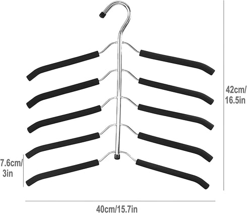 2 Pack 5 in 1 Metal Sweater Hangers Non Slip Stainless Steel Shirt Hangers Multi Layers Wardrobe Clothes Rack Heavy Duty Metal Space Saver Shirt Blouse Hanger Closet Storage Organizer