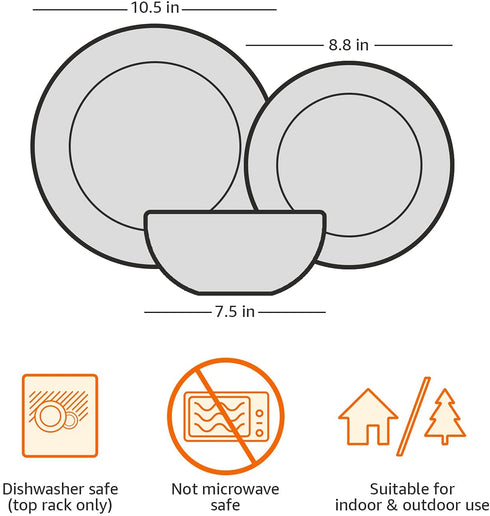 Amazon Basics 12-Piece Melamine Dinnerware Set - Service for 4, Yellow Crackle Glaze