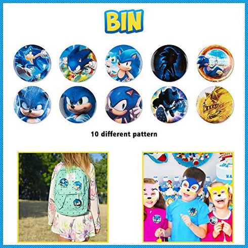 (NEW UPGRADE) Birthday Party Favors Set,82 pcs Birthday Party Supplies for Kids include 12 Masks,10 Sonic Pins and 50 Stickers,Best for Fill Up the Birthday Gift Bags