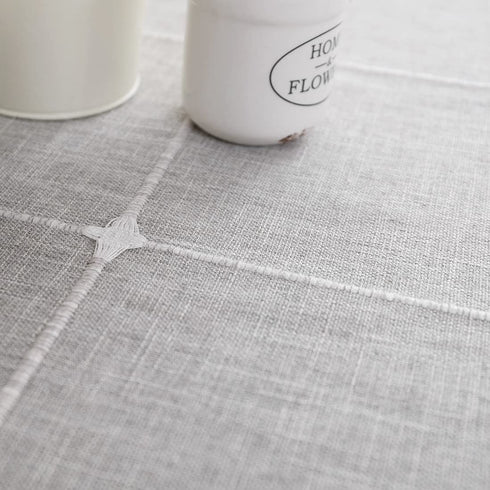 Lipo Round Tablecloth Rustic Embroidery Fabric with Tassel - Waterproof Table Clothes for Round Tables Wrinkle Free Stain Resistant Outdoor Table Cover for Party Dining Round Tablecloths Grey 55 Inch