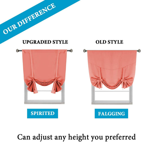 Blackout Energy Saving Thermal Insulated Tie Up Curtain for Small Window Home Fashion Window Treatment Solid Pattern Rod Pocket Panels for Kitchen, 2 Panels, Coral