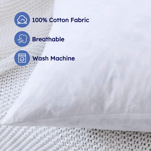 DOWNCOOL 100% Cotton Stuffer Throw Pillow Insert, Square Down and Feather Filled Decorative Bed Sofa Insert, 18x18 Inch, White