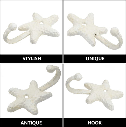 TOPBATHY 3pcs Wall Hooks Sea Star Shape Wall Mounted Decorative Hooks Coat Clothes Hooks Key Hat Hooks Towel Robe Hooks Wall Hangers Nautical Beach Coastal Wall Decorations Ornaments