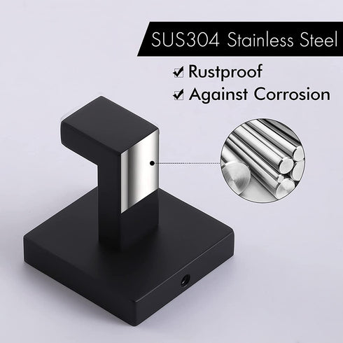 KES Towel Hook for Bathroom Coat Hook Wall Mounted Robe Hook SUS 304 Stainless Steel Matt Black 2 Pack, A22560-BK-P2