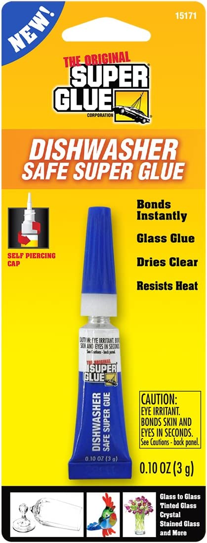 Super Glue 15171-12 Dishwasher Safe Glass Glue Tube, 3g