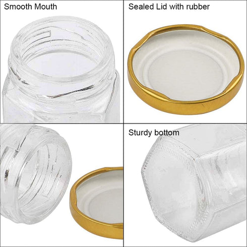 1.5oz Hexagon Mini Glass Jars with Lids,30pcs Honey Jars Small Spice Jars with Stickers, Brush for Baby Showers, Wedding Favors, Party Favors,Herbs, Spices, Jams