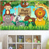 Jungle Animal Theme Birthday Party Decorations, Extra Large Fabric Safari Animal Elements Printed Happy Birthday Backdrop Funny Cartoon Forest Banner Background for Birthday Party Supplies, 6 x 3.6ft