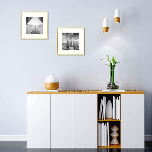 AUEAR, 12x12 Gold Aluminum Metal Wall Mounting Frame with Ivory Mat for Photo & Real Glass (2-Pack)
