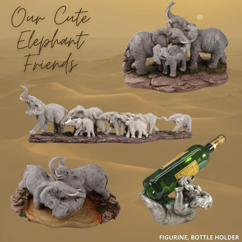 Comfy Hour Wildlife Collection 8" Black Elephant Figurine with Trunk Up Raised Collectible Statue, Desktop Decoration, Hand Made and Painted Resin