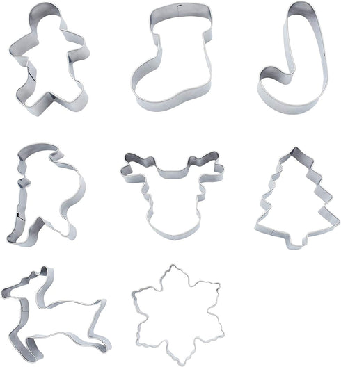 8 Pcs Large Christmas Cookie Cutters Set, Stainless Steel Biscuit Shape Molds for Christmas Tree,Snowflake, Stocking, Candy Cane