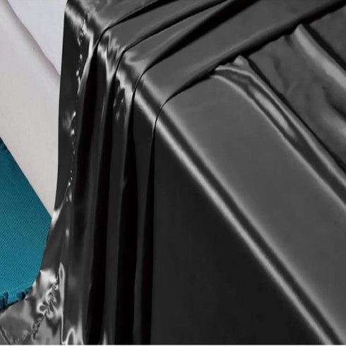 Satin Queen Bed Sheet Set 4 Pieces Black Silky Smooth Bridal Satin Deep Pocket Fitted, Flat, 2 Pillow Cases Wrinkle Stain, Fade Resistant (Black Satin, Queen)
