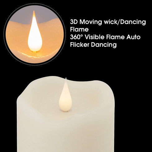 Real Wax Flameless Pillars Fake Flickering Candles Battery Include Dancing Moving LED Flames with 5-Hour Timer and Long Lasting for Seasonal & Home Decoration (D3inches X H8inches)