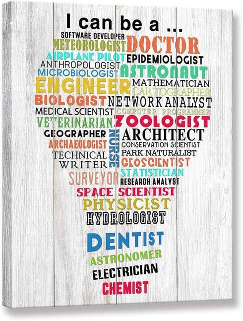 Classroom Wall Art, Inspirational Quotes Wall Decor Family Rustic Painting Canvas Prints Framed Artwork for School Children's Room Bedroom Office Pictures Posters (12 X 15 inch, White - I can be a)