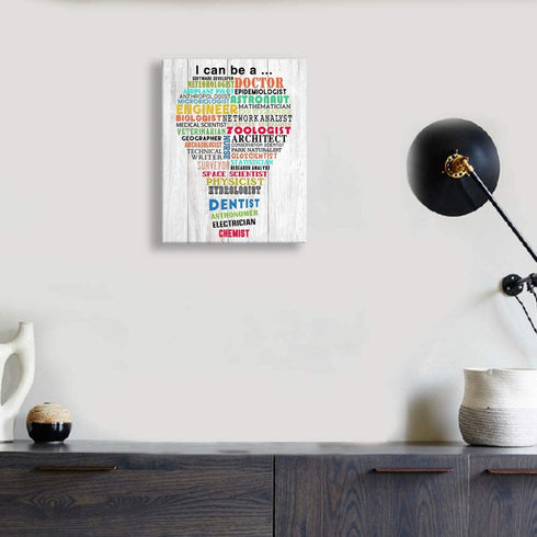 Classroom Wall Art, Inspirational Quotes Wall Decor Family Rustic Painting Canvas Prints Framed Artwork for School Children's Room Bedroom Office Pictures Posters (12 X 15 inch, White - I can be a)
