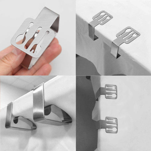 MIAO JIN 8 Pcs Stainless Steel Tablecloth Clips Tableware Shape Adjustable Cloth Clip Tablecloth Clamp Holder Table Cover Clamps for Home Wedding Party Picnic
