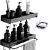 Shower Organizer, Shower Shelf with Hooks and Soap Holder, Shower Rod Bracket with Retractable Towel Rack, No Drilling Adhesive Wall Shelves for Bathroom and Kitchen (Black)
