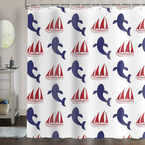 Gdmoon Sea Animals Whale Shower Curtain Navy Whale Nautical Ocean Theme Cartoon Home Decor Polyester Fabric Waterproof Durable Bathroom Curtain with 12 Hooks 72x72In YLWHGD1086