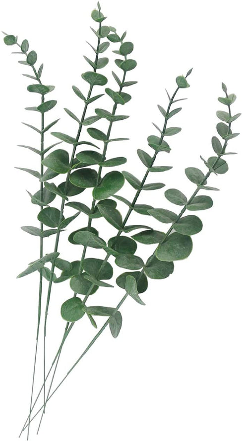 Tinsow 5 Pcs Real Touch Leaf Artificial Eucalyptus Stem Faux Eucalyptuses Wedding Bouquet Centerpiece Home Decor (Green)