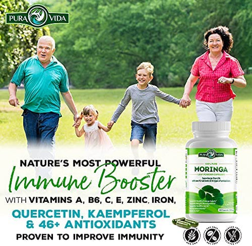 Moringa Capsules by Pura Vida Moringa | Organic Moringa Powder | Natural Anti-Inflammatory. Energy, Metabolism, & Immune Support. Single Origin Moringa Leaf Powder. 120ct. 500mg Caps.