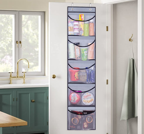 KEETDY Over The Door Organizer Storage for Closet with 5 Pockets Organizer for Bedroom Bathroom, 2 Pack?Grey?