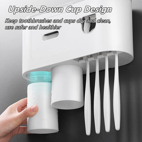 Automatic Toothpaste Dispenser with Toothbrush Holder, Multifunctional Wall Mounted Toothbrush Holder for Bathroom. Toothbrush Organizer with Sticker for Women Kids Baby Bathroom.