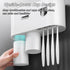 Automatic Toothpaste Dispenser with Toothbrush Holder, Multifunctional Wall Mounted Toothbrush Holder for Bathroom. Toothbrush Organizer with Sticker for Women Kids Baby Bathroom.