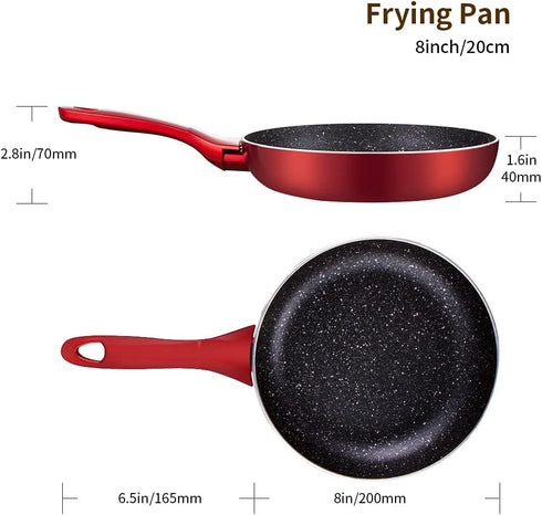 Frying Pan 8 inch, Non-stick Skillet for All Stoves, 100% Non-toxic Cooking Pans, Red Cookware, Induction, Dishwasher Safe