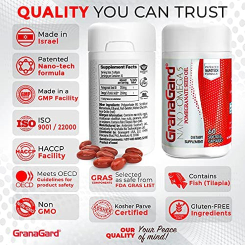 GranaGard Memory Supplement for Brain Omega 5 Nano Technology for Focus and Brain Booster, Antioxidant, 60 Memory Supplements for Brain Support, Pomegranate Extract