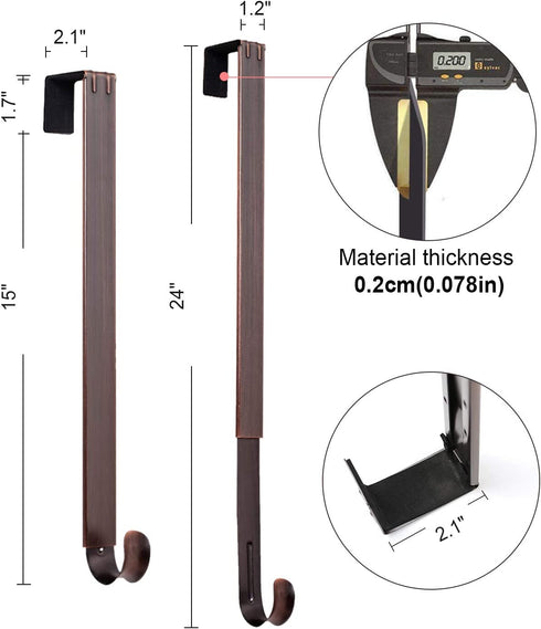 Myfolrena Adjustable Wreath Hanger from 15"-24", Metal Wreath Hook for Front Door, 20lb (Bronze-2 Pack)