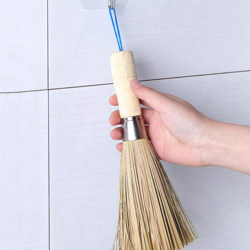 DOITOOL 2 pcs Wok Cleaning Whisk Dish Pan Scrubbing Bamboo Wood Brushes Multipurpose Handle Cleaner Brush for Home Restaurant Kitchen