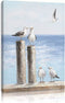 B BLINGBLING Seagull Relaxing On The Pier Painting Picture Sea Birds Beach Themed Wall Art Poster Calming Coastal Mural Print for Bathroom Framed and Easy to Hang (12"x16"x1 Panel)