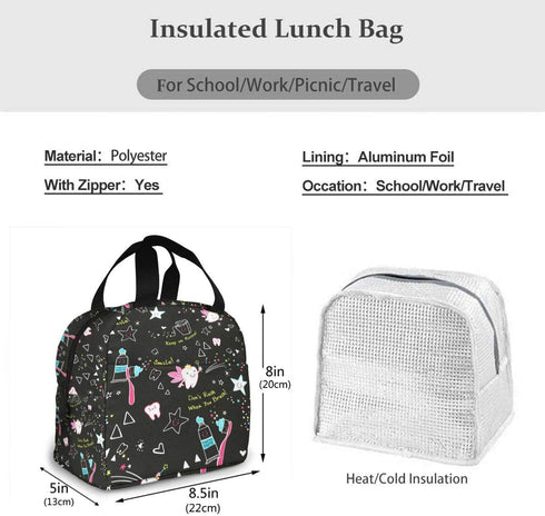 Dentist Dental Hygienist Print Lunch Bag for Women Girls Kids Insulated Picnic Pouch Thermal Cooler Tote Bento Large Meal Prep Cute Bag Big Leakproof Soft Bags for Lunch Box, Camping, Travel, Fishing