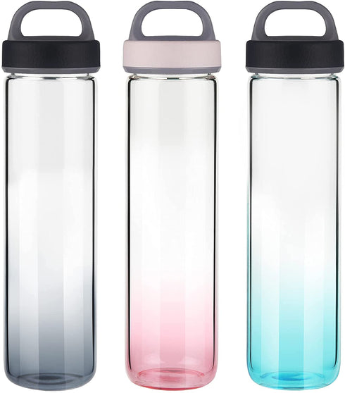 Life4u Reusable Borosilicate Glass Water Bottle Wide Mouth with Neoprene Sleeve Glass Drinking Bottle BPA Free (Pink)